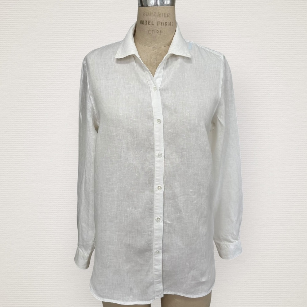 J.McLaughlin Button Down Shirt Women Small White 100% Linen Long Sleeve Blouse